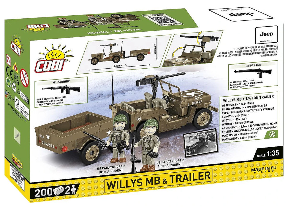 COBI 3132 1/35 Historical Collection WWII Willys MB & Trailer Block Model (200 Pieces)