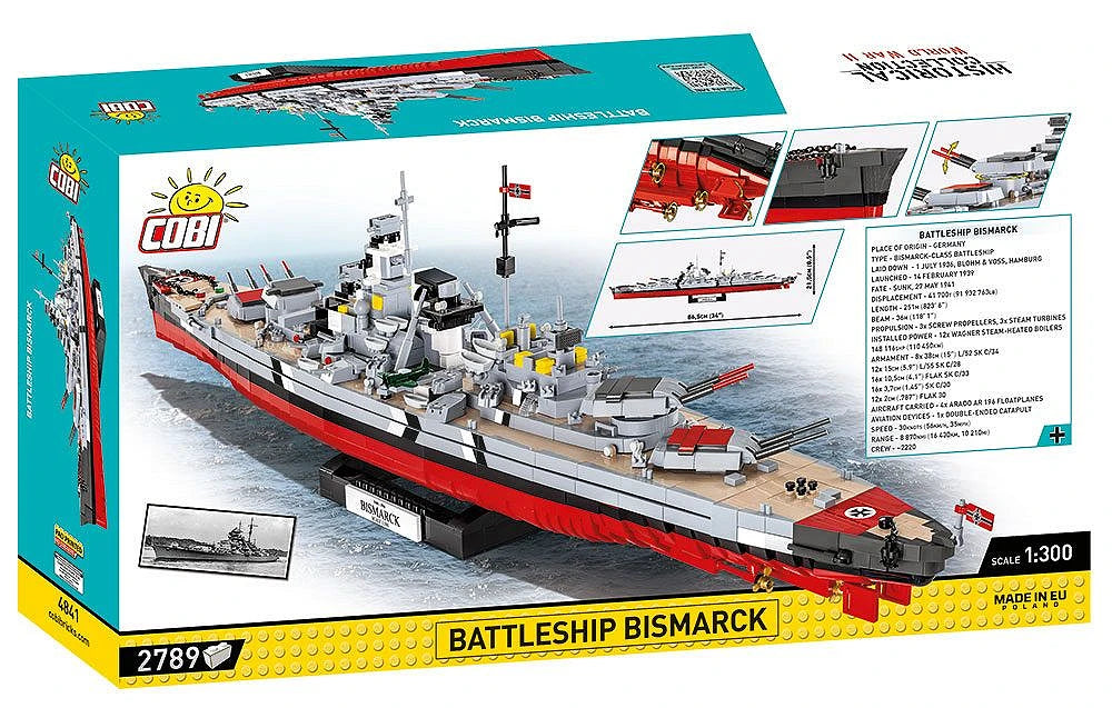 COBI 4841 1/300 Historical Collection WWII Battleship Bismarck Block Model (2789 Pieces)