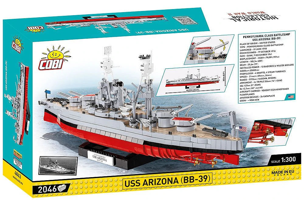 COBI 4843 1/300 Historical Collection WWII USS Arizona BB-39 Block Model