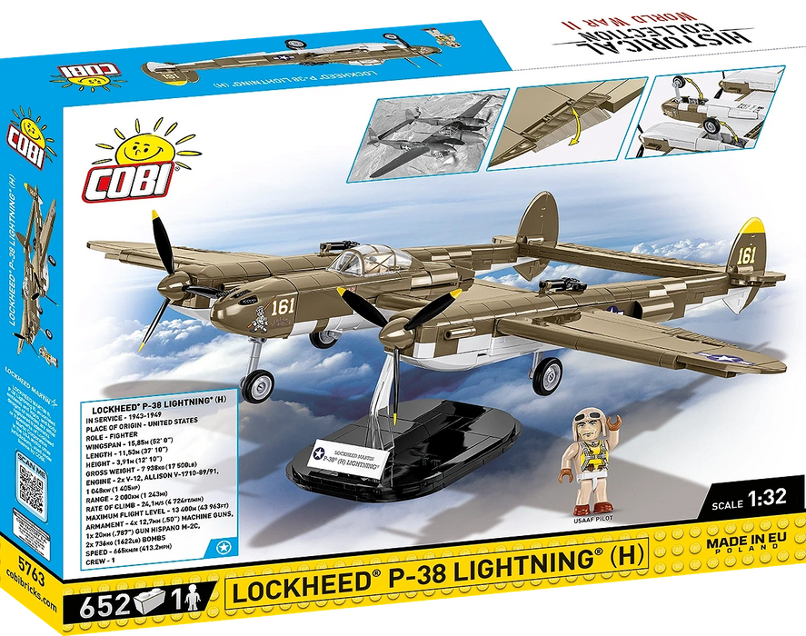 COBI 5763 1/32 Historical Collection Lockheed P-38 Lightning (H) WWII Fighter Jet Set