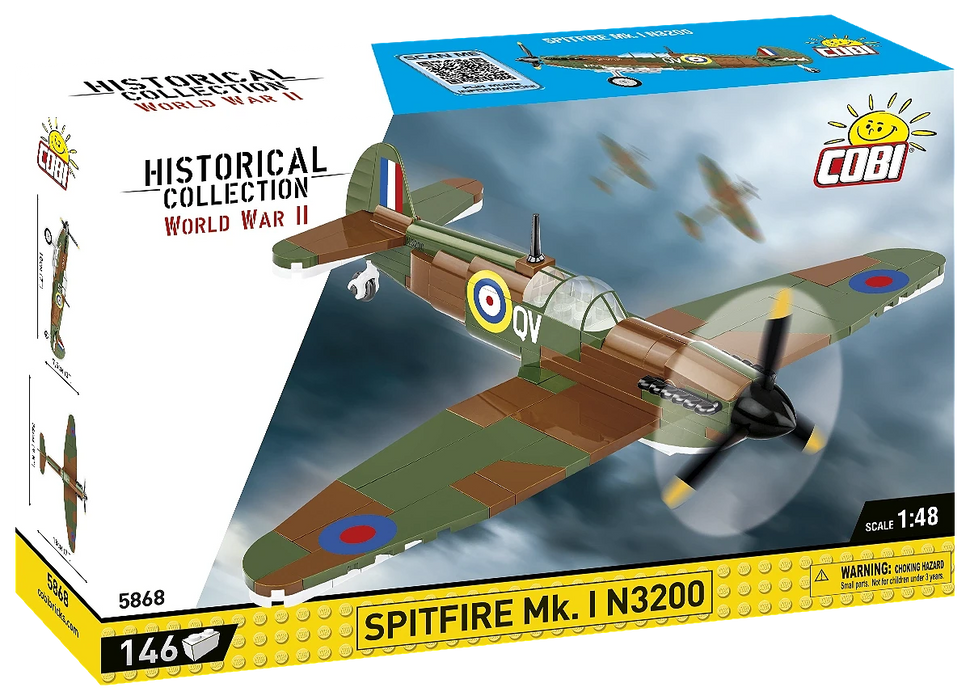 COBI 5868 1/48 Historical Collection WWII Spitfire MK.I N3200 Model Set (146 Pieces)
