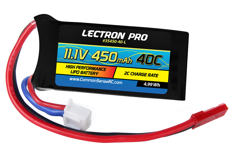 Common Sense RC 3S450-40-L Lectron Pro 3S 11.01V 450mAh 40C Lipo Battery with JST Connector