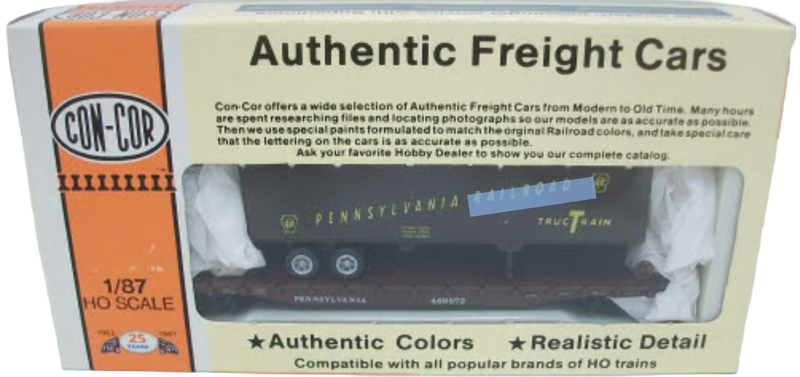 Con-Cor 1-009151 HO Scale 54' Flatcar with Trailer PRR 469672 -  NOS