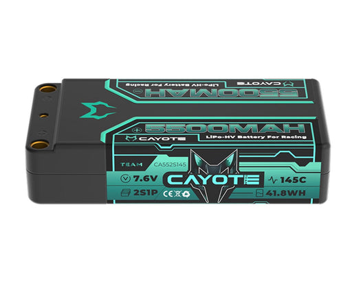 Cayote CYE552S145 7.6V 5500mAh 2S 145C LCG Shorty LiHV Battery with 5mm Bullets