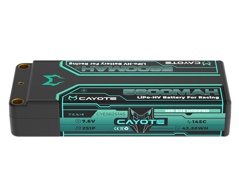 Cayote CYE562S145 7.6V 5600mAh 2S 145C Mid-Size LiHV Battery with 5mm Bullets