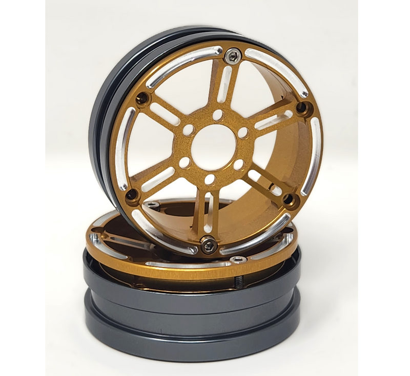 Dlux 51080 Narrow 1.9" Ultra High-Clearance Aluminum Gold Beadlock Wheels (1 Pair)