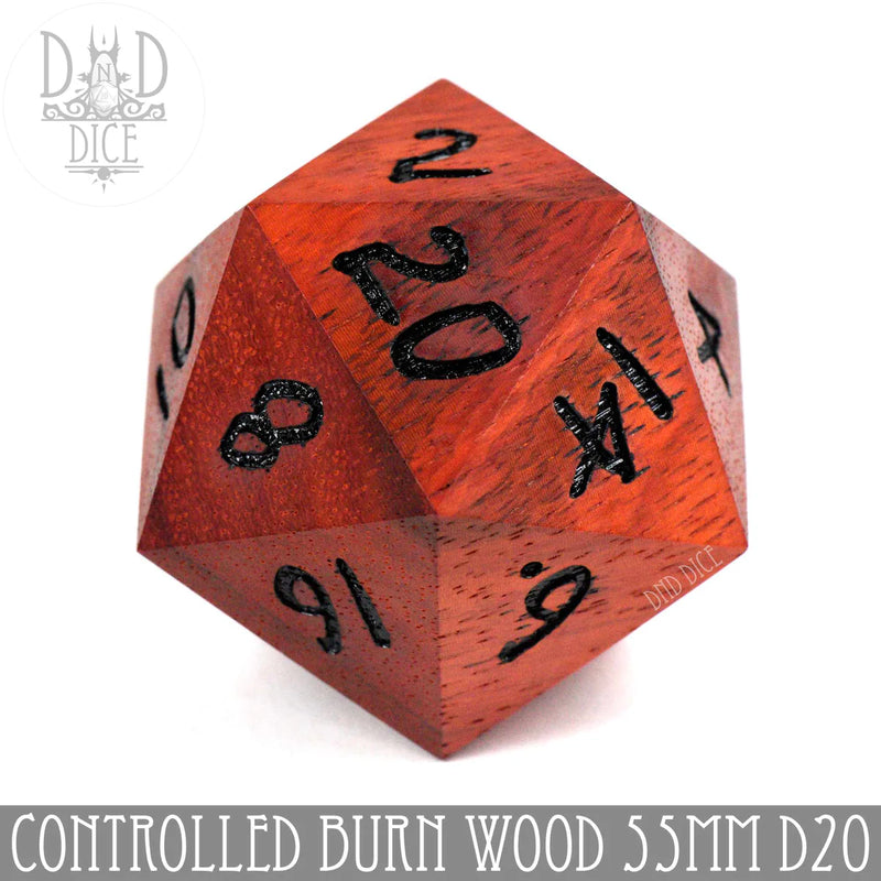 DND DICE Controlled Burn Wood 50mm D20 (Gift Box)