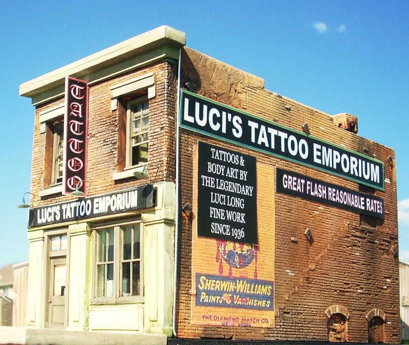 Downtown Deco 1050 HO Scale Luci's Tattoo Shop Cast Hydrocal Building Kit