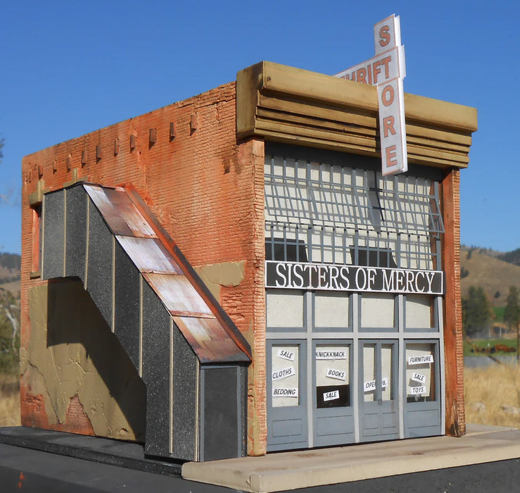 Downtown Deco 51 O Scale Sisters Thrift Store Cast Hydrocal Building Kit