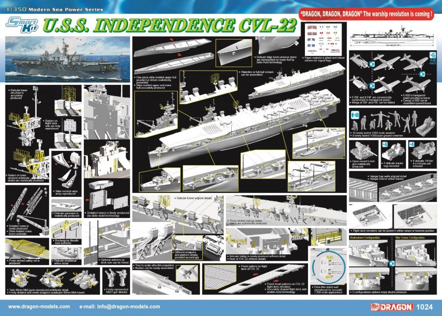 Dragon Models 1024 1/350 U.S.S. Independence CVL-22 (SmartKit) Model Ship Kit