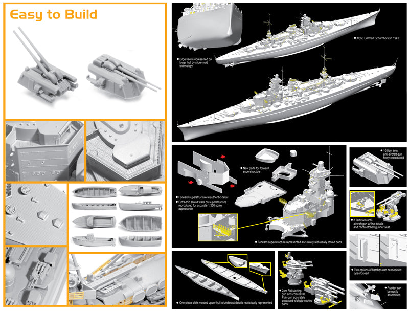 Dragon Models 1036 1/350 German Battleship Scharnhorst 1941 (SmartKit) Model Ship Kit