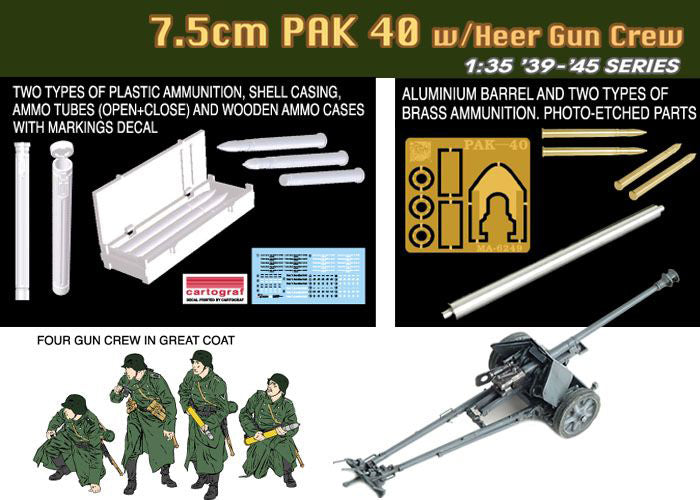 Dragon Models 6249 1/35 7.5cm Pak 40 w/Heer Gun Crew Model Kit