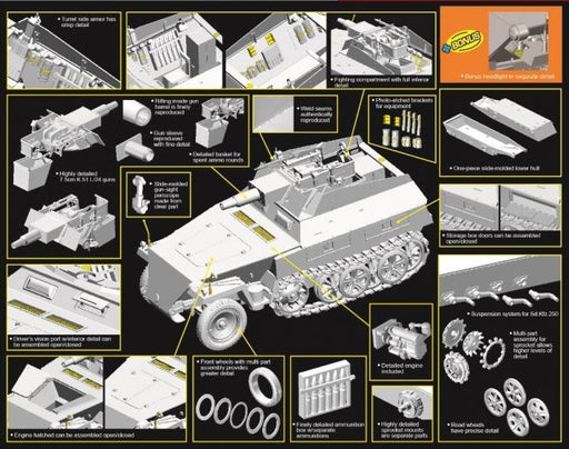 Dragon Models 6425 1/35 Sd.Kfz.250/8 w/7.5cm K.51 L/24 [Premium Edition] Model Kit