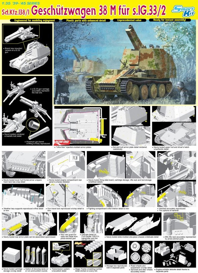 Dragon Models 6429 1/35 Sd.Kfz.138/1 Geschutzwagen 38 M fur s.IG.33/2 Model Kit