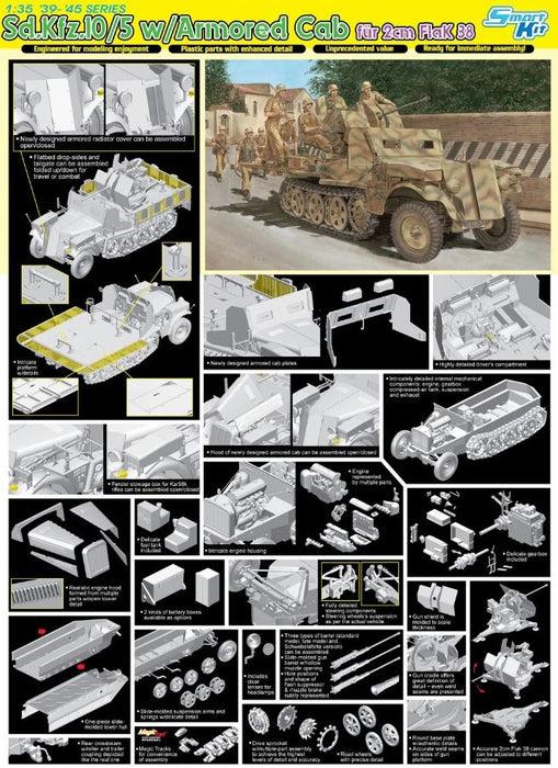 Dragon Models 6677 1/35 Sd.Kfz.10/5 w/Armoured Cab fur 2cm flak 38 Model Kit
