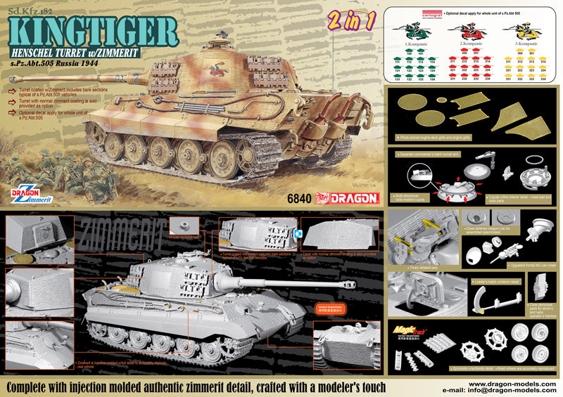 Dragon Models 6840 1/35 German Kingtiger (Henschel Turret s.Pz.Abt.505 Russia 1944) Model Tank Kit