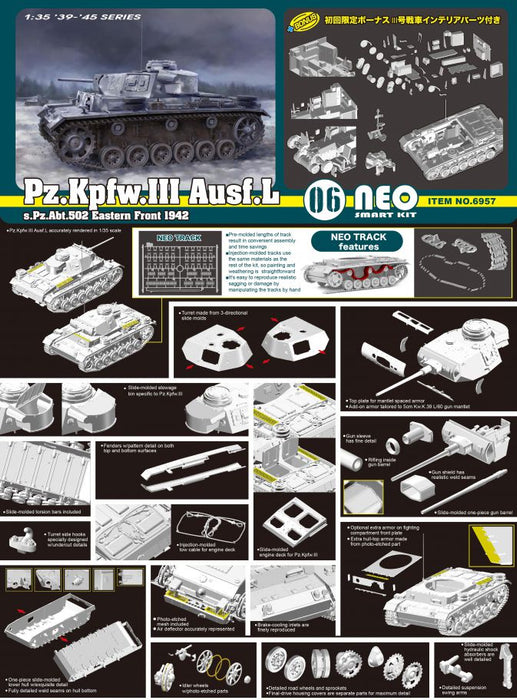 Dragon Models 6957 1/35 Pz.Kpfw.III Ausf.L s.Pz.Abt.502 Model Tank Kit