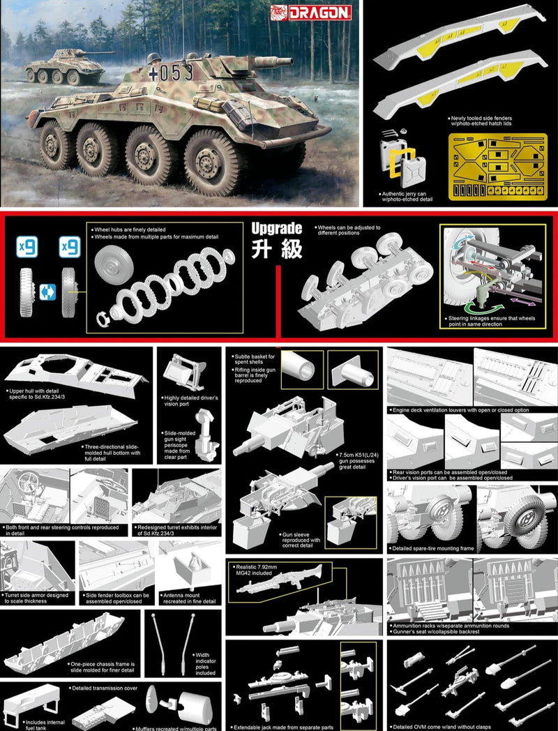 Dragon Models 6964 1/35 SdKfz 234/3 Armored Vehicle with 7.5 KwK Model Kit