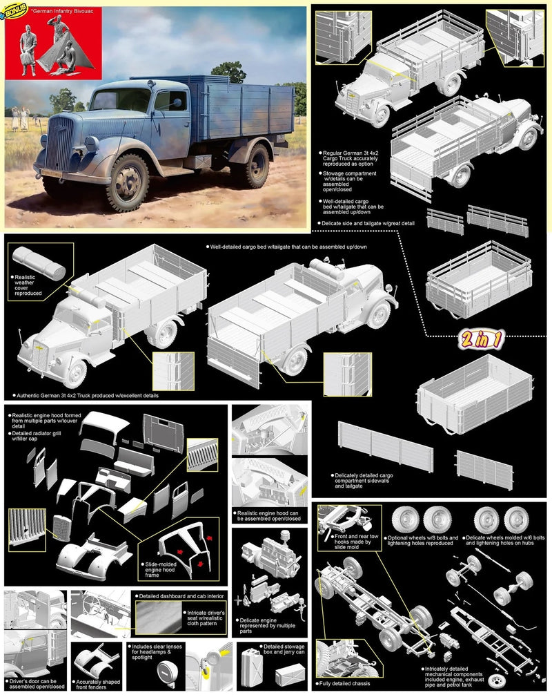 Dragon Models 6974 1/35 German 3t 4x2 Cargo Truck 2n1 Model Kit