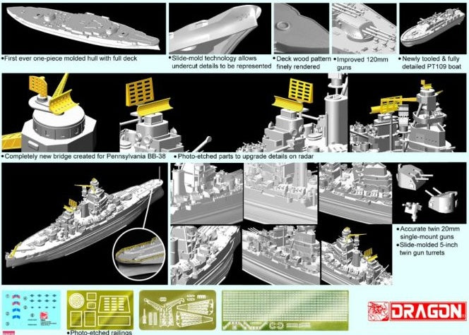 Dragon Models 7041 1/700 USS Pennsylvania BB-38 1944 Model Ship Kit