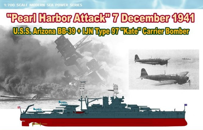 Dragon Models 7127 1/700 USS Arizona BB-39 + IJN Type 97 "Kate" Carrier Bomber Model Ship Kit (Pearl Harbor Attack 7 December 1941)