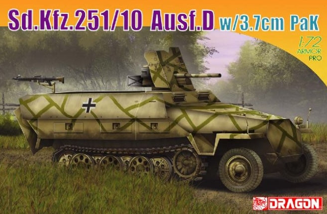 Dragon Models 7280 1/72 Sd.Kfz. 251/10 Ausf. D 3 7cm Pak m. Schützenpanzerwagen/Zugführerwagen Model Tank Kit