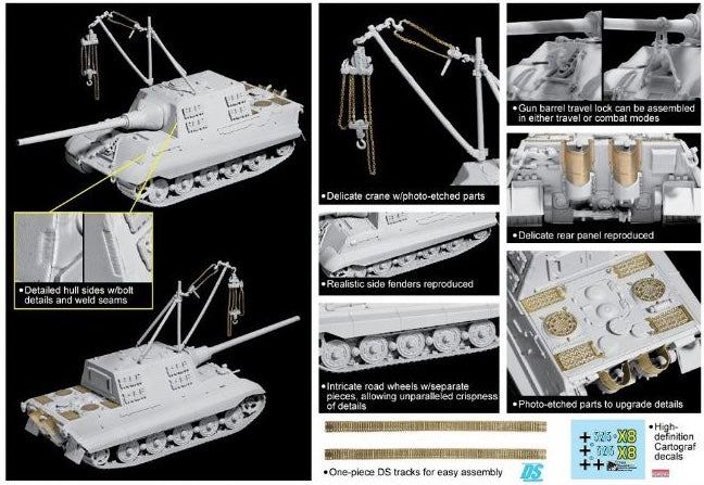 Dragon Models 7345 1/72 Sd.Kfz. 186 Jagdtiger Henschel Production with 2 Ton Lifting Crane Model Tank Kit