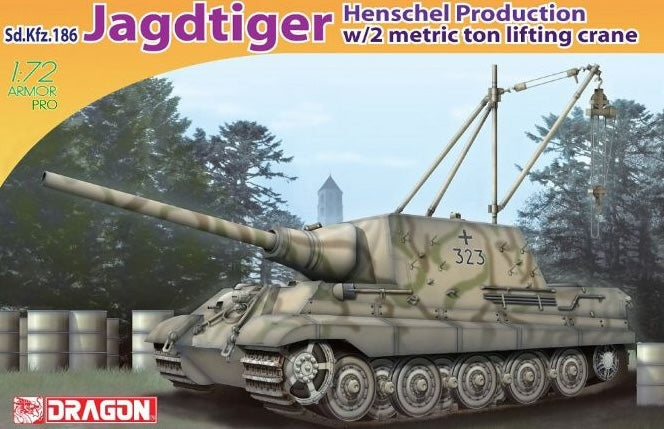 Dragon Models 7345 1/72 Sd.Kfz. 186 Jagdtiger Henschel Production with 2 Ton Lifting Crane Model Tank Kit