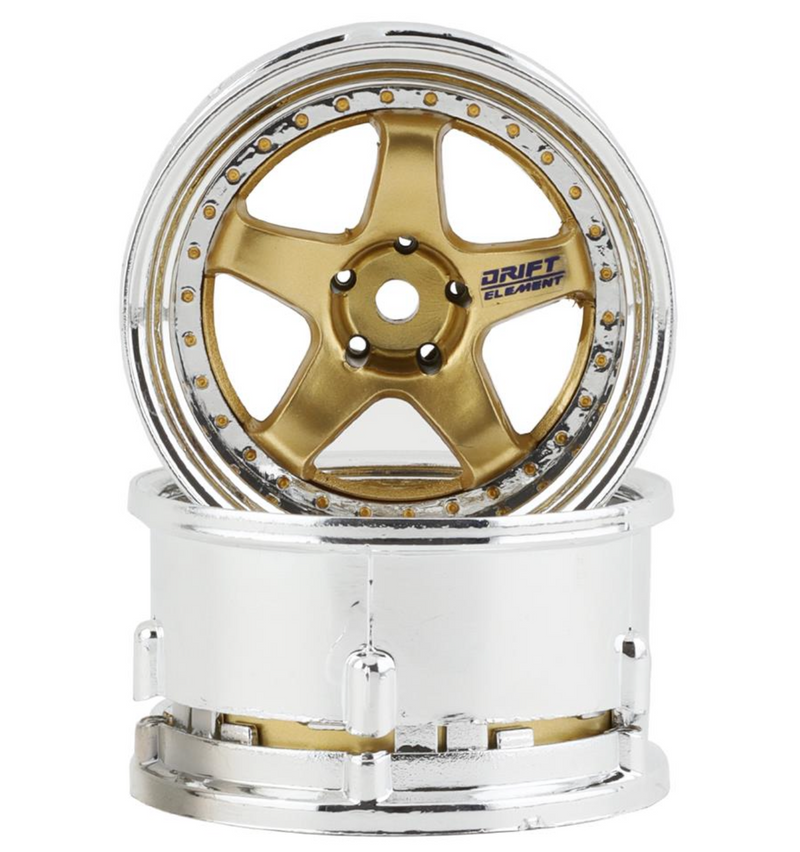 DS Racing DE-018 Gold and Chrome Element 5 Spoke Drift Wheel 2 Pack