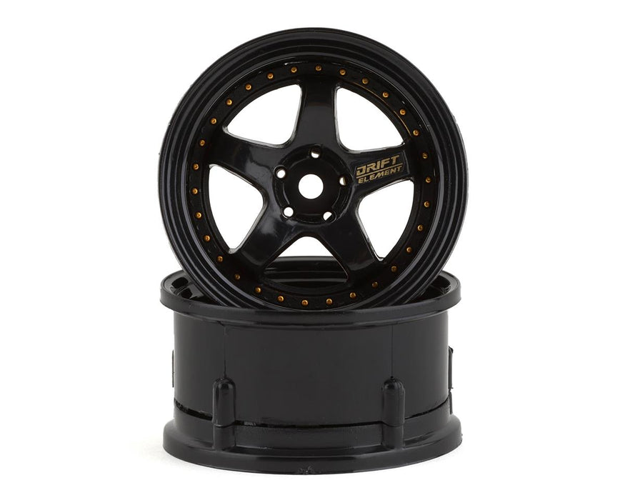 DS Racing DE-007 Triple Black with Gold Rivets Drift Element 5 Spoke Drift Wheels (2 Pack)