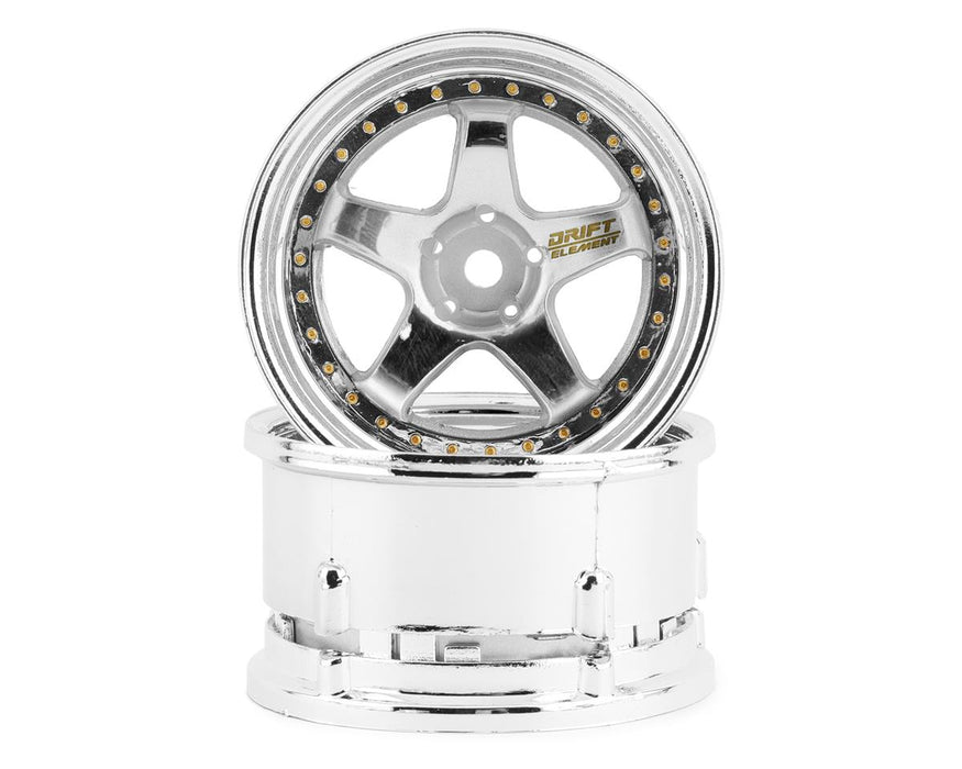 DS Racing DE-009 Triple Chrome with Gold Rivets Drift Element 5 Spoke Drift Wheels (2 Pack)