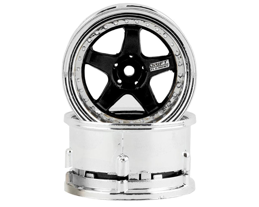 DS Racing DE-012 Black & Chrome Drift Element 5 Spoke Drift Wheels (2 Pack)