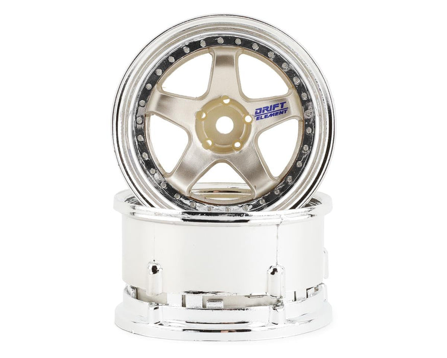 DS Racing DE-015 Gold & Chrome Drift Element 5 Spoke Drift Wheels (2 Pack)