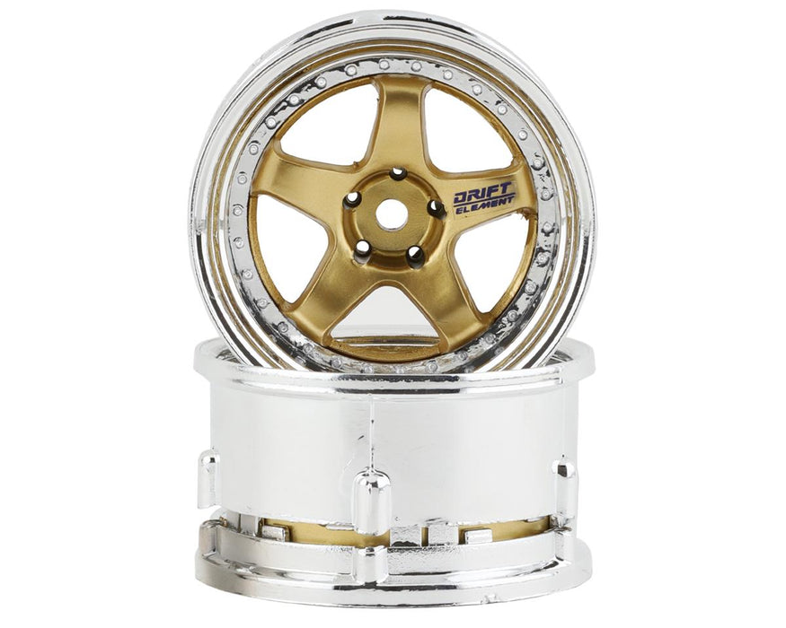 DS Racing DE-017 Gold & Chrome Drift Element 5 Spoke Drift Wheels (2 Pack)
