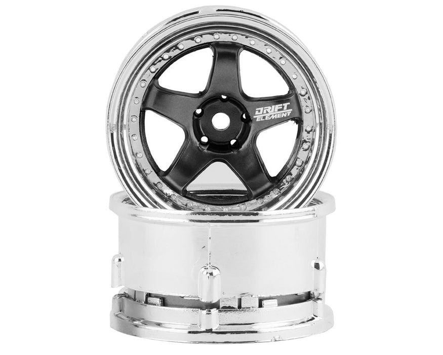 DS Racing DS-DE-019 Gunmetal & Chrome Drift Element 5 Spoke Drift Wheels (2 Pack)