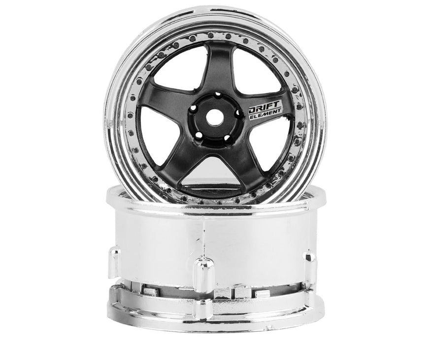 DS Racing DE-020 Gunmetal with Black Rivets Drift Element 5 Spoke Drift Wheels (2 Pack)