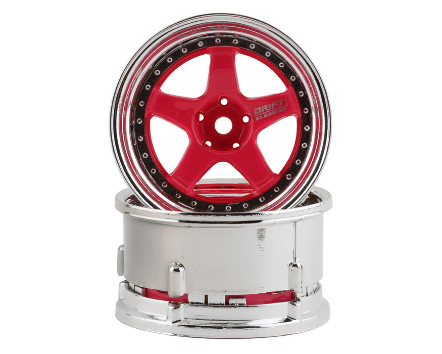 DS Racing DS-DE-023 Pink Face/Chrome Lip/Chrome Rivets Drift Element 5 Spoke Drift Wheel (2 Pack)
