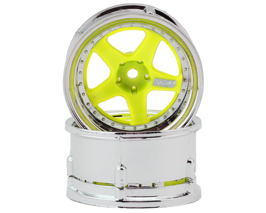 DS Racing DS-DE-029 Yellow with Chrome Lip & Rivets Drift Element 5 Spoke Drift Wheels (2 Pack)