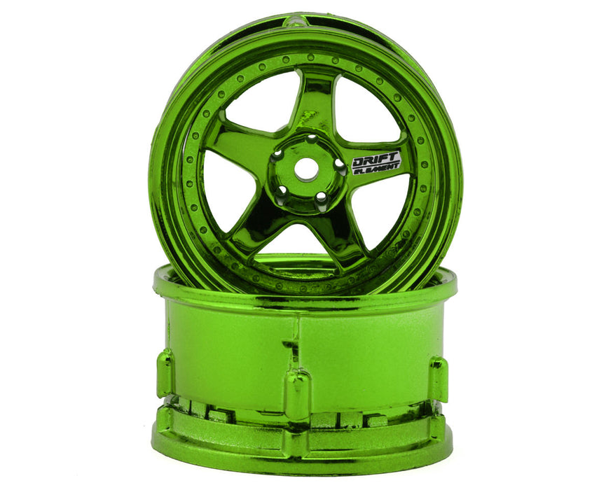 DS Racing DS-DE-032 Green Chrome Drift Element 5 Spoke Drift Wheels (2 Pack)