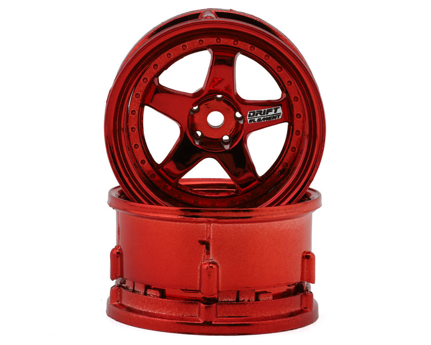 DS Racing DS-DE-033 Red Chrome Drift Element 5 Spoke Drift Wheels (2 Pack)