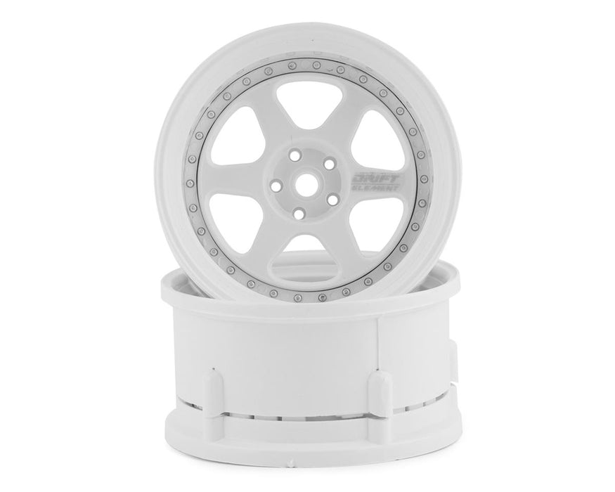 DS Racing DE-203 Triple White with Silver Rivets Drift Element 6 Spoke Drift Wheels (2 Pack)