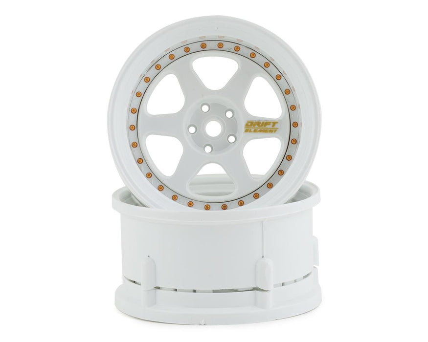DS Racing DE-204 Triple White with Gold Rivets Drift Element 6 Spoke Drift Wheels (2 Pack)