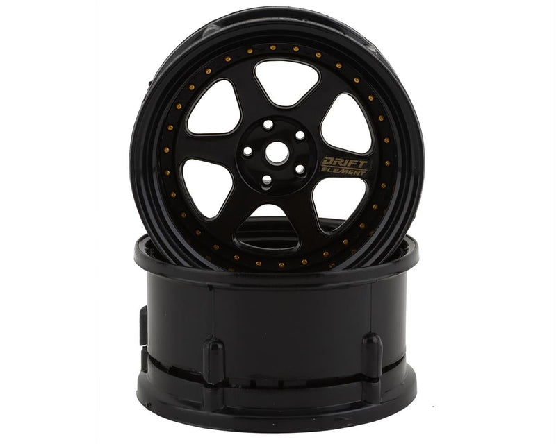 DS Racing DE-207 Triple Black with Gold Rivets Drift Element 6 Spoke Drift Wheels (2 Pack)