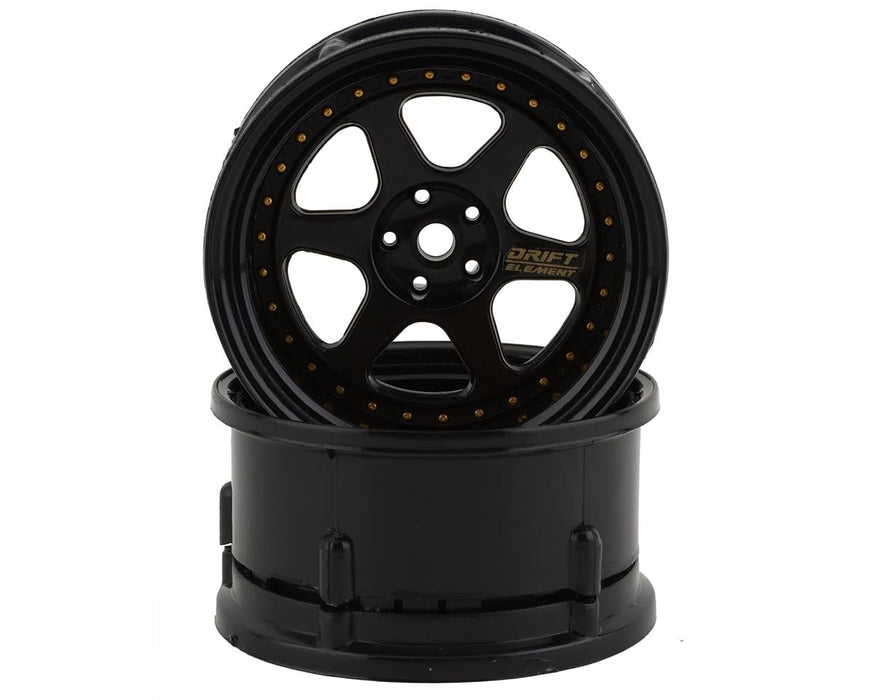 DS Racing DE-207 Triple Black with Gold Rivets Drift Element 6 Spoke Drift Wheels (2 Pack)