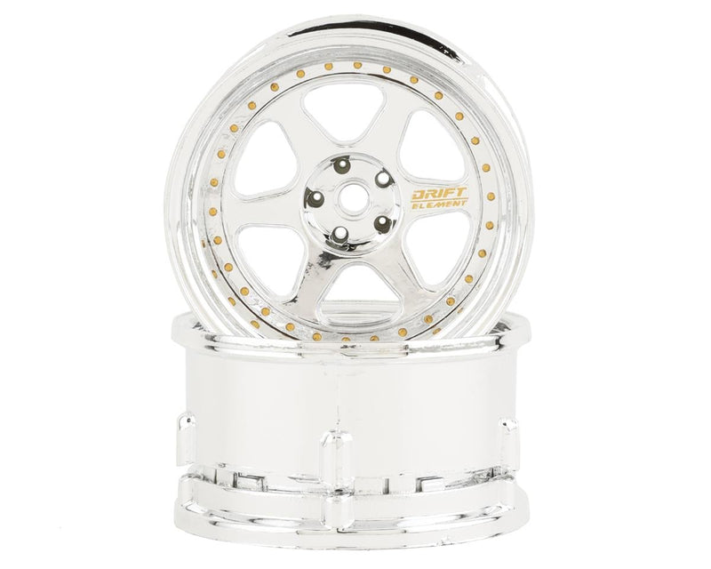 DS Racing DE-209 Triple Chrome with Gold Rivets Drift Element 6 Spoke Drift Wheels (2 Pack)