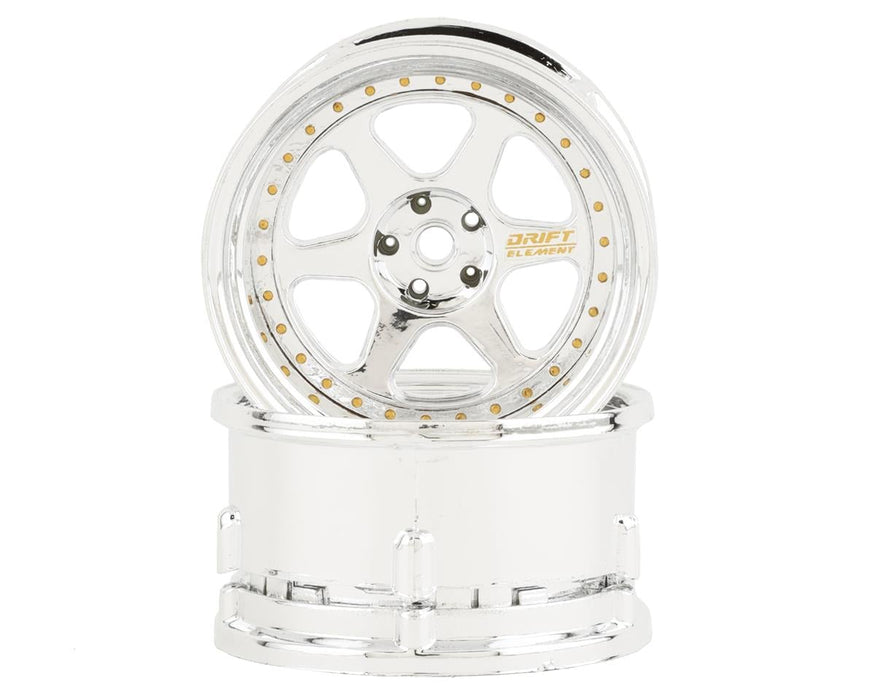 DS Racing DE-209 Triple Chrome with Gold Rivets Drift Element 6 Spoke Drift Wheels (2 Pack)