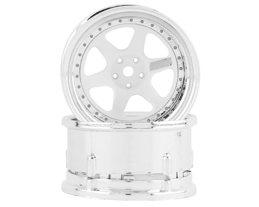 DS Racing DS-DE-210 White & Chrome Drift Element 6 Spoke Drift Wheels (2 Pack)
