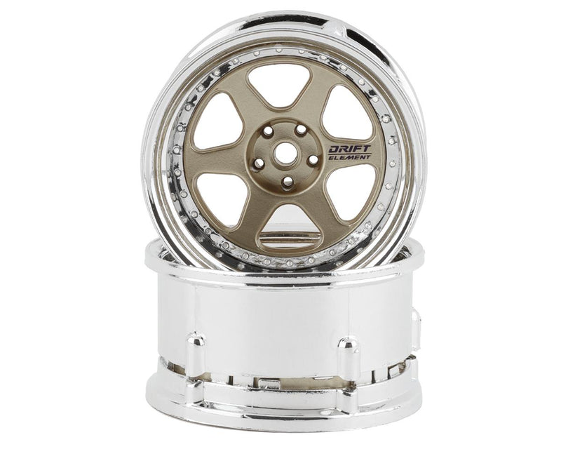 DS Racing DS-DE-215 Gold & Chrome Drift Element 6 Spoke Drift Wheels (2 Pack)