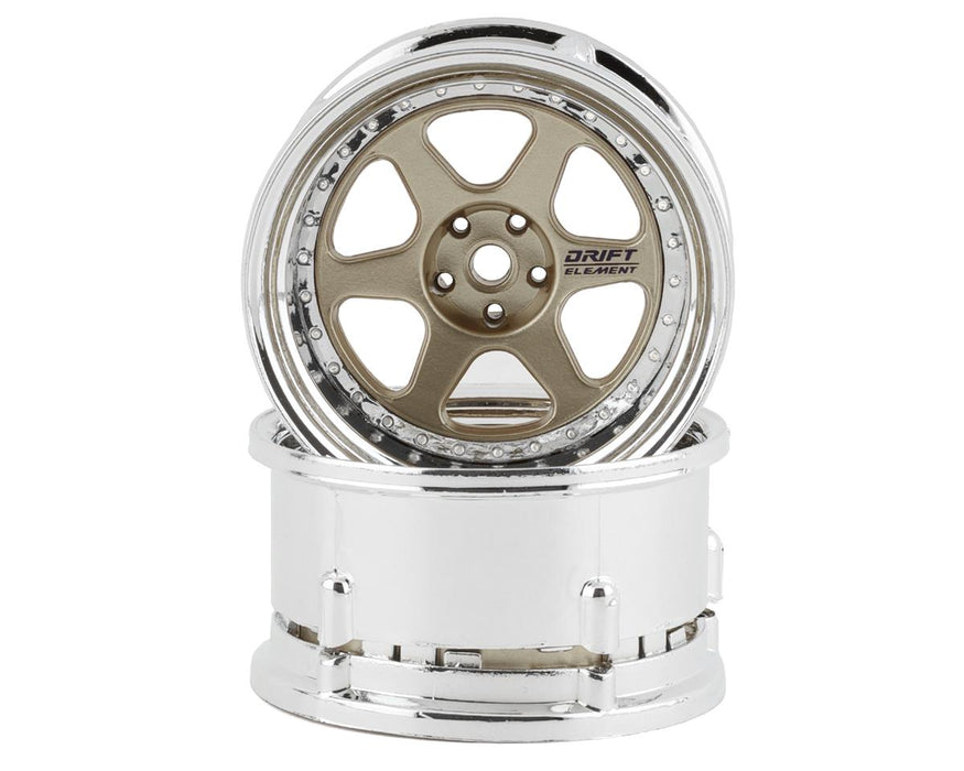 DS Racing DS-DE-215 Gold & Chrome Drift Element 6 Spoke Drift Wheels (2 Pack)
