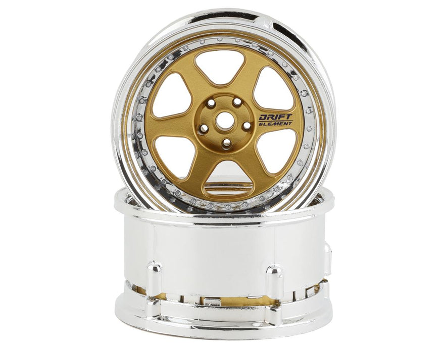 DS Racing DE-217 Gold & Chrome Drift Element 6 Spoke Drift Wheels (2 Pack)